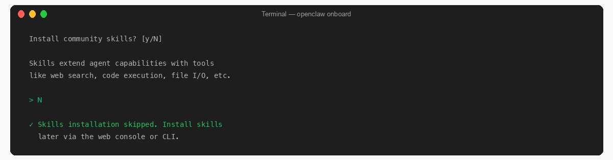 OpenClaw onboard skills skip
