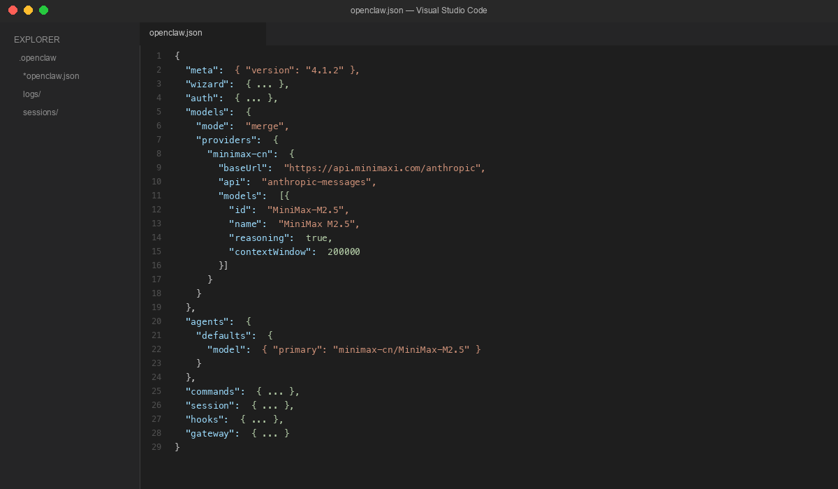 openclaw.json open in VS Code