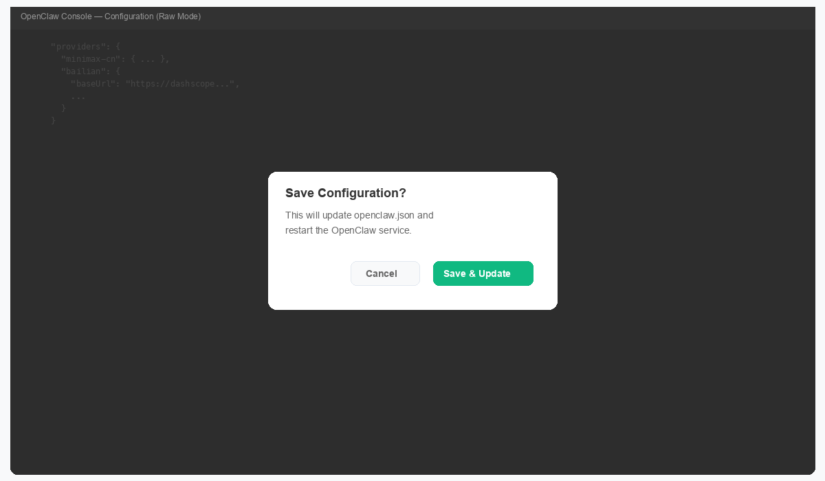 OpenClaw save raw config