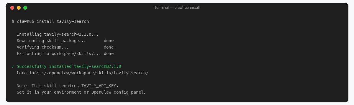 clawhub install output