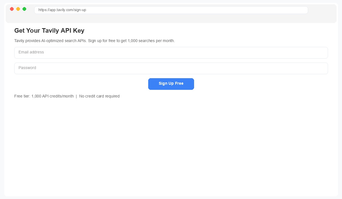 Tavily API key signup