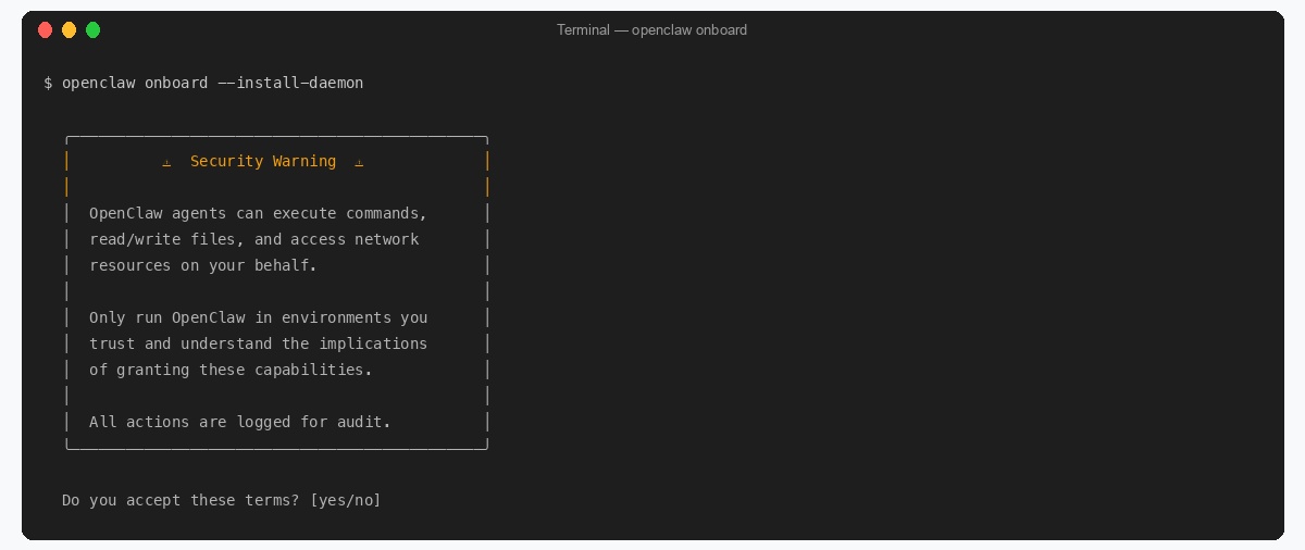 OpenClaw onboard security warning