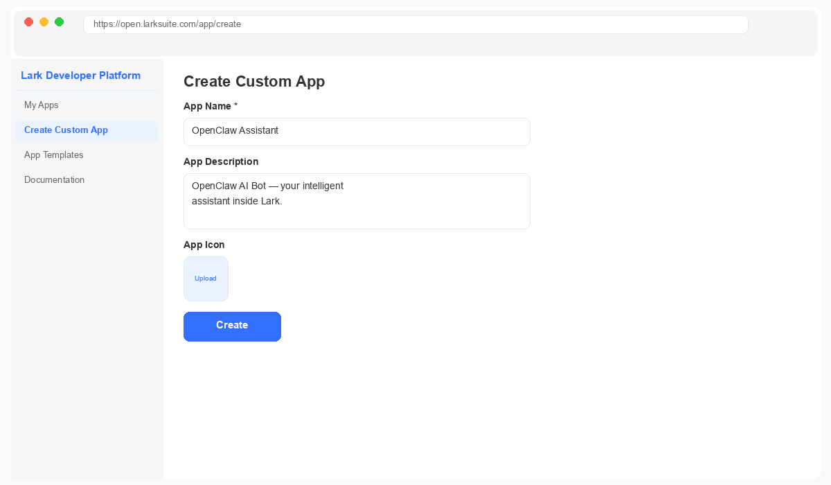 Feishu app credentials page