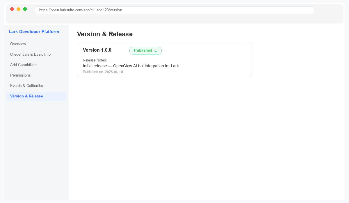 Feishu app published status