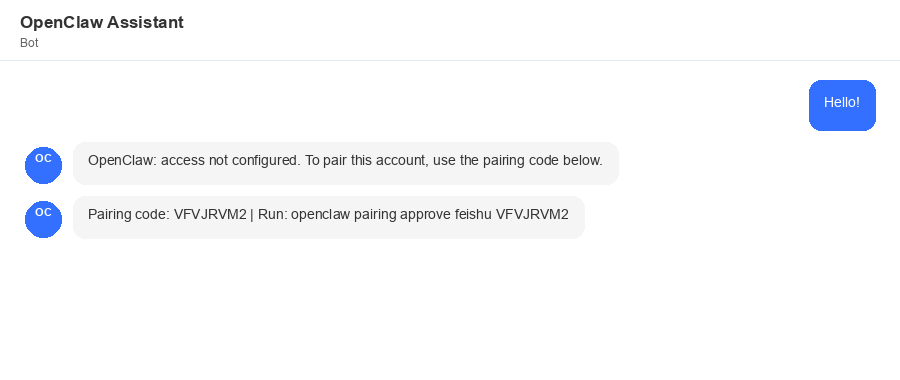 OpenClaw Feishu pairing code prompt